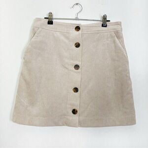 Hudson North Cream Corduroy A-Line Mini Skirt Buttoned‎ Front Size 10